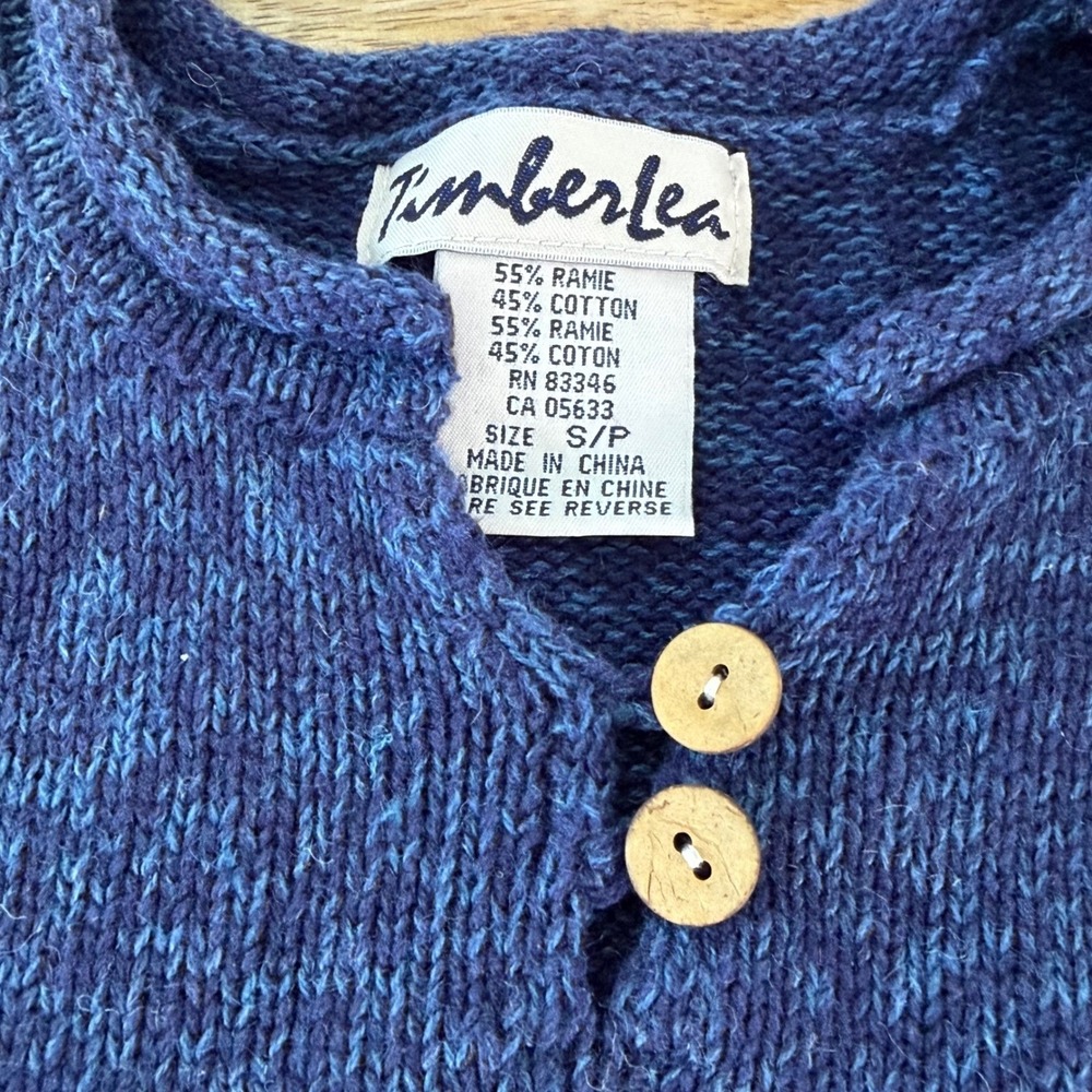 NWT Timberlea Vintage Novelty Knit Cat Sweater Blue Ramie Cotton Grandmacore S - Picture 5 of 10